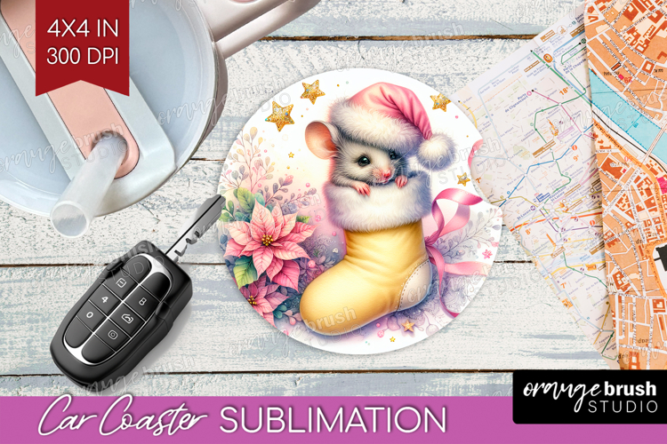 Mouse Pastel Christmas Car Coaster Coquette Xmas Coaster PNG