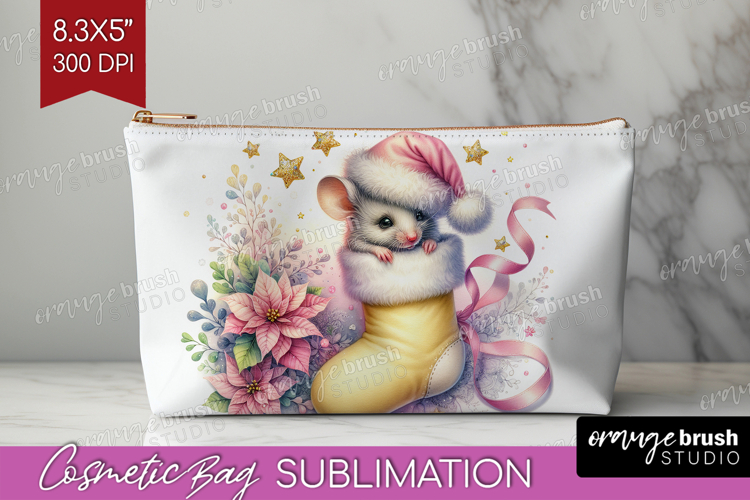 Mouse Pastel Christmas Cosmetic Bag Coquette Xmas Makeup Bag