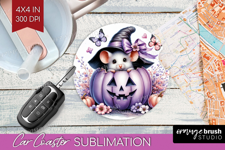 Mouse Halloween Car Coaster Coquette Coaster PNG Sublimation