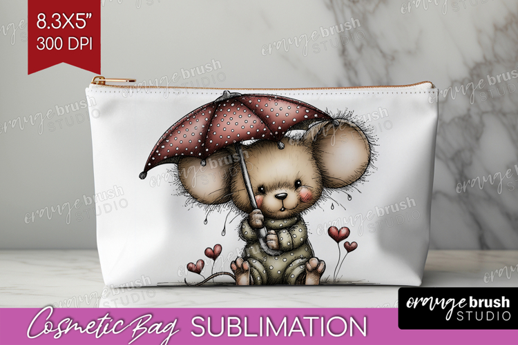 Mouse Valentine Cosmetic Bag Whimsical Animal Makeup Bag PNG