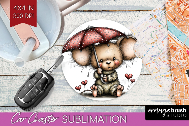 Mouse Valentine Car Coaster Whimsical Animal Coaster PNG