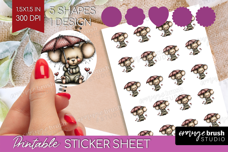 Mouse Valentine Round Sticker Whimsical Animal Printable