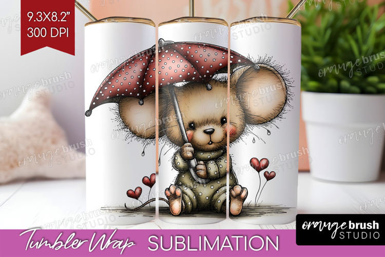 Mouse Valentine Tumbler Wrap Whimsical Animal Tumbler PNG