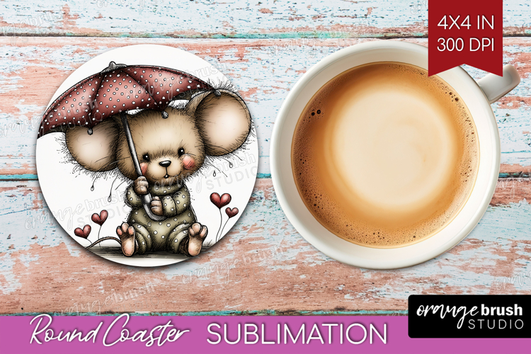 Mouse Valentine Round Coaster Whimsical Animal Coaster PNG