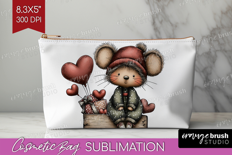 Mouse Valentine Cosmetic Bag Whimsical Animal Makeup Bag PNG