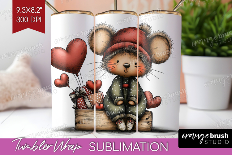 Mouse Valentine Tumbler Wrap Whimsical Animal Tumbler PNG