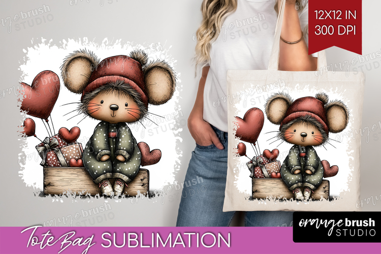 Mouse Valentine Tote Bag Whimsical Animal Tote Bag PNG