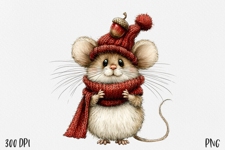 Mouse PNG, Cute Woodland Mouse Clipart, Red Sweater example image 1