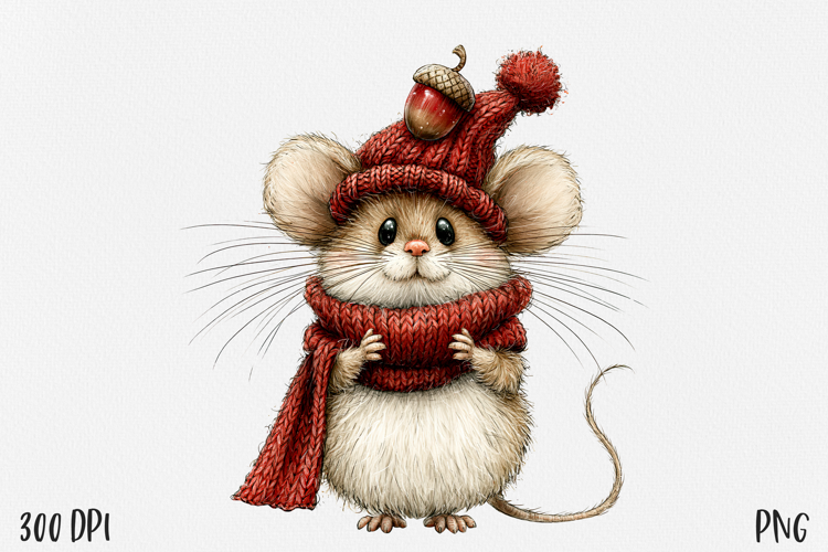 Mouse PNG, Cute Woodland Mouse Clipart, Red Sweater