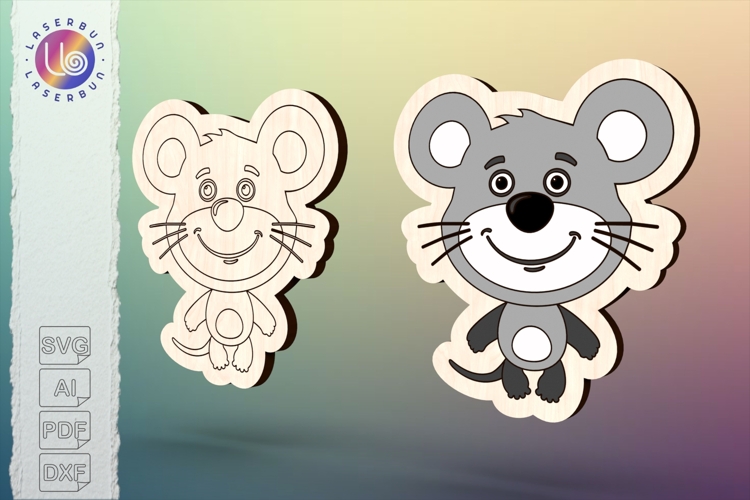 Small mouse laser cut vector, minimal cute animal template