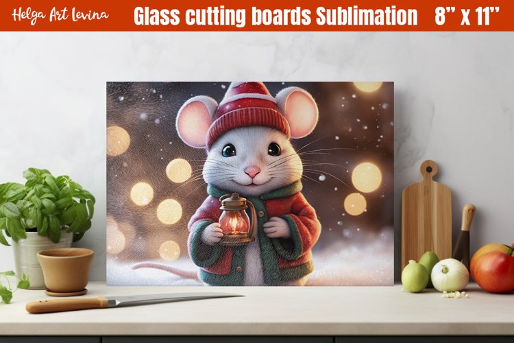 Christmas Glass Cutting Boards Kitchen | Watercolor mouse