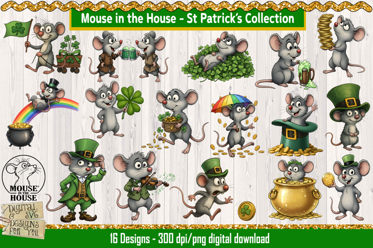 Mouse in the House St Patricks PNG Clipart Set - 20 PNGs