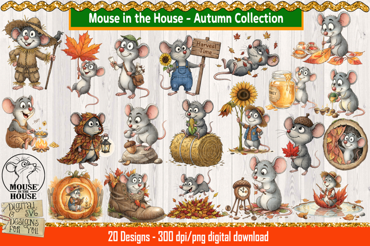 Mouse in the House Fall/Autumn Clipart Bundle - 20 PNGs