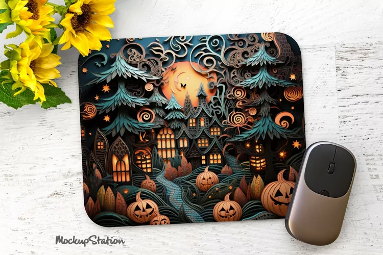 3D Halloween Scenery Mouse Pad Sublimation PNG | Pumpkins