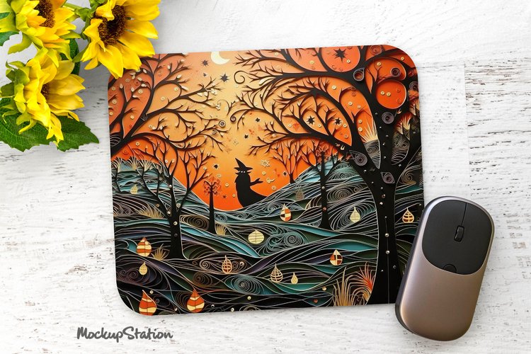 3D Halloween Scenery Mouse Pad Sublimation PNG | Witch
