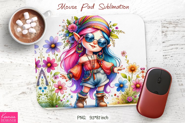 Summer Wild Flower Gnome|Hippie Style Mouse Pad Sublimation