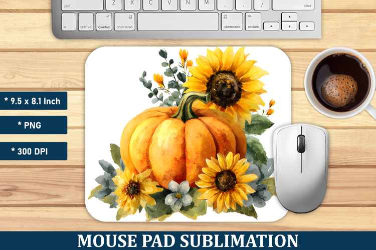 Watercolor Sunflower Pumpkin Mouse Pad | Mouse Pad Sublimati