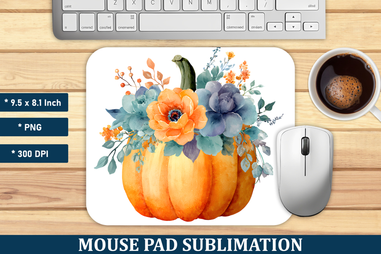 Watercolor Flower Pumpkin Mouse Pad | Mouse Pad Sublimation