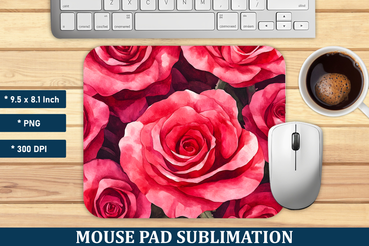 Watercolor Rose Pattern Mouse Pad | Mouse Pad Sublimation