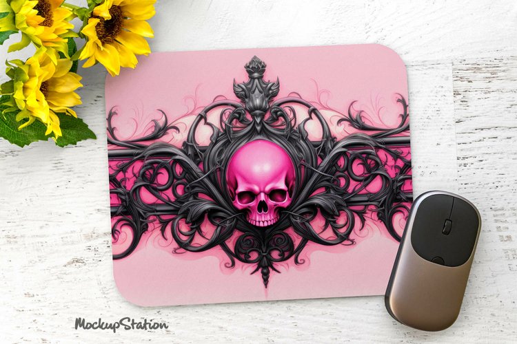 Pink Gothic Skull Mouse Pad Halloween Sublimation PNG