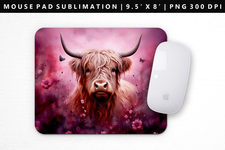 Highland Cow Mouse Pad Design | Mouse Pad Sublimation PNG