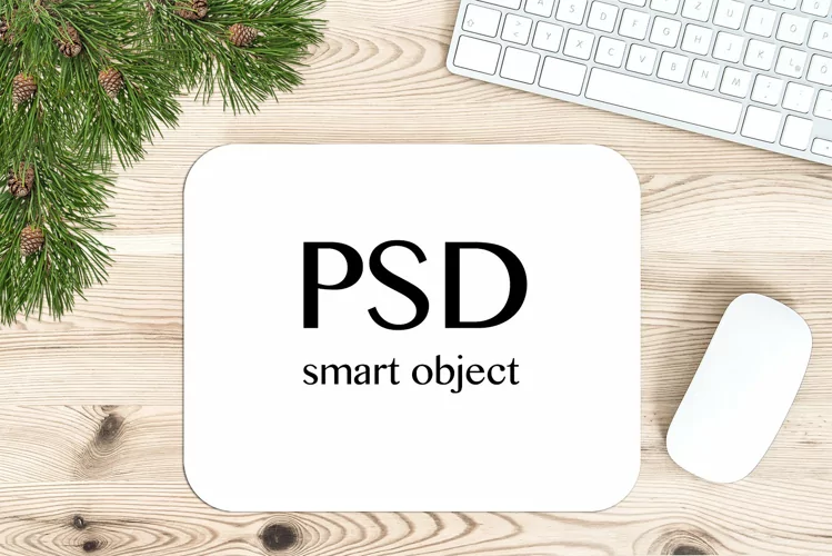 Mouse pad mock up. Office desk Christmas mockup