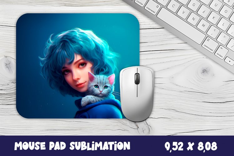 Autumn mouse pad, sublimation, design girl with cat example image 1