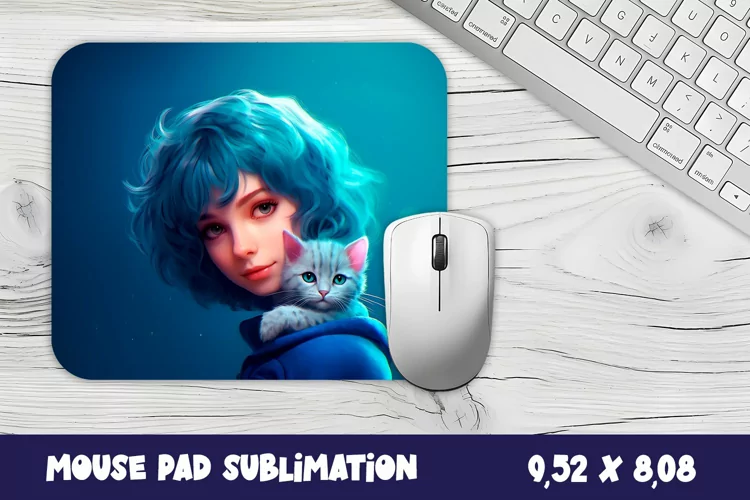 Autumn mouse pad, sublimation, design girl with cat
