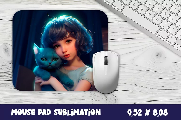 Autumn mouse pad, sublimation, design girl with cat