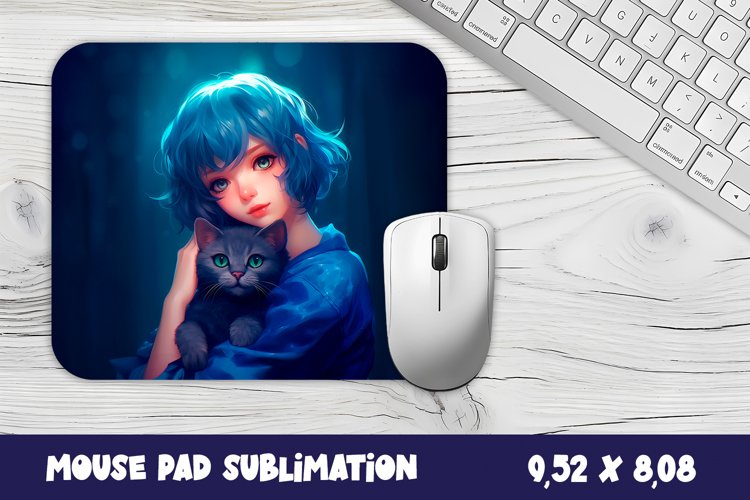 Autumn mouse pad, sublimation, design girl with cat example image 1