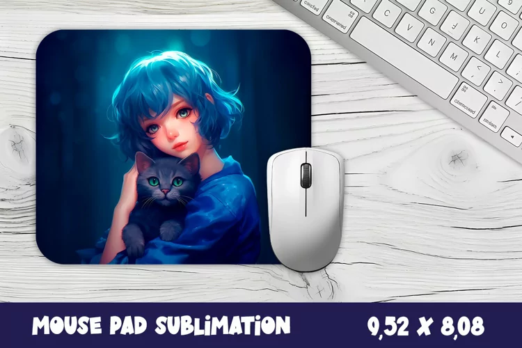 Autumn mouse pad, sublimation, design girl with cat