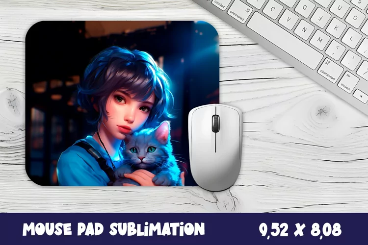 Autumn mouse pad, sublimation, design girl with cat