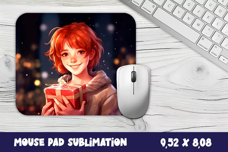 Autumn mouse pad, sublimation, design girl with gift