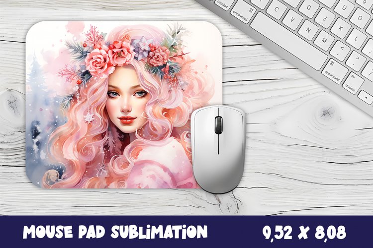 Pink girl in the winter forest mouse pad winter/ sublimation example image 1
