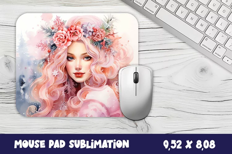Pink girl in the winter forest mouse pad winter/ sublimation