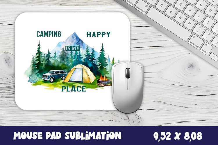 Camping Mouse Pad Sublimation Design, watercolor Forest