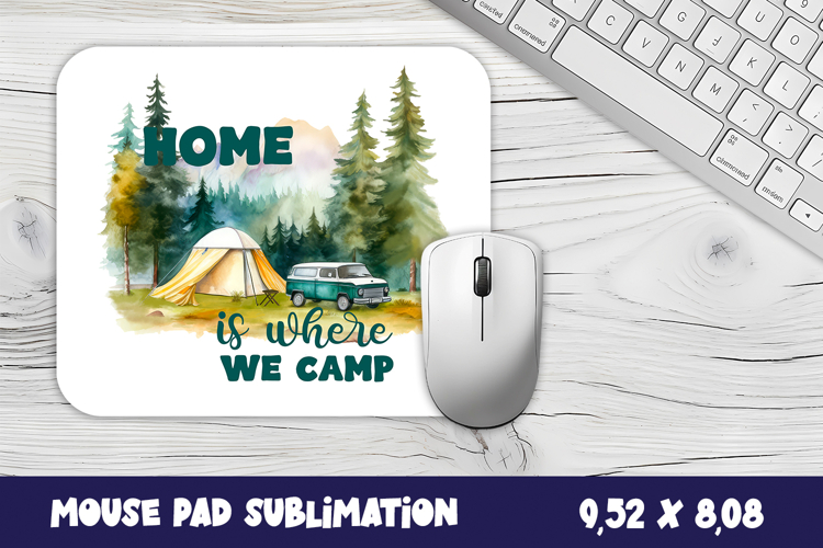 Camping Mouse Pad Sublimation Design, watercolor Forest