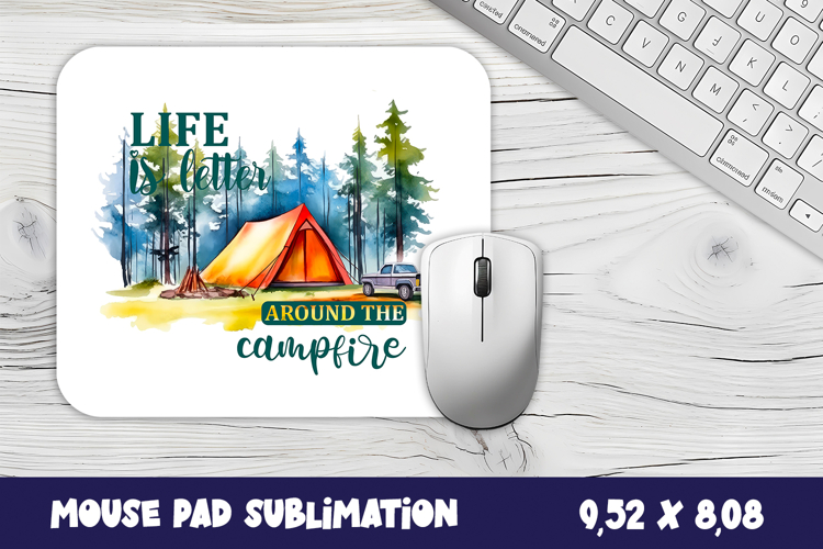 Camping Mouse Pad Sublimation Design, watercolor Forest