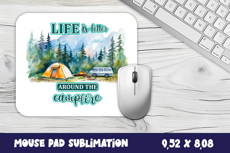 Camping Mouse Pad Sublimation Design, watercolor Forest