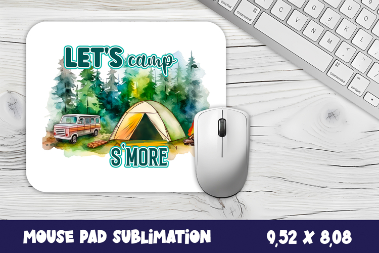Camping Mouse Pad Sublimation Design, watercolor Forest