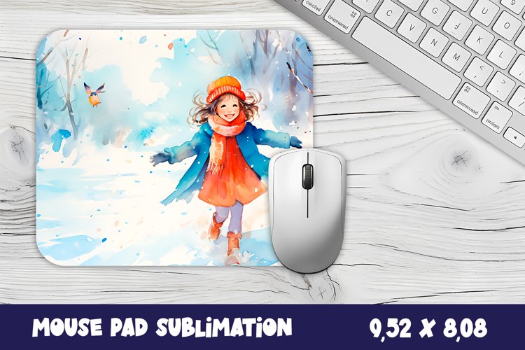 Girl in the winter forest mouse pad winter/village sublimati example image 1