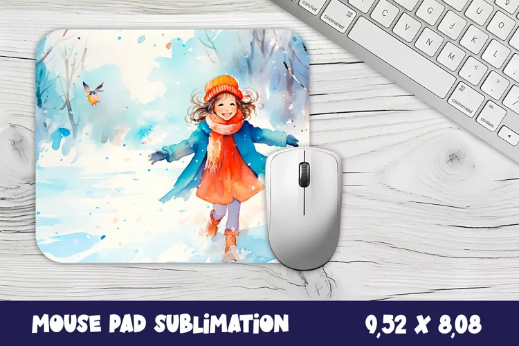 Girl in the winter forest mouse pad winter/village sublimati