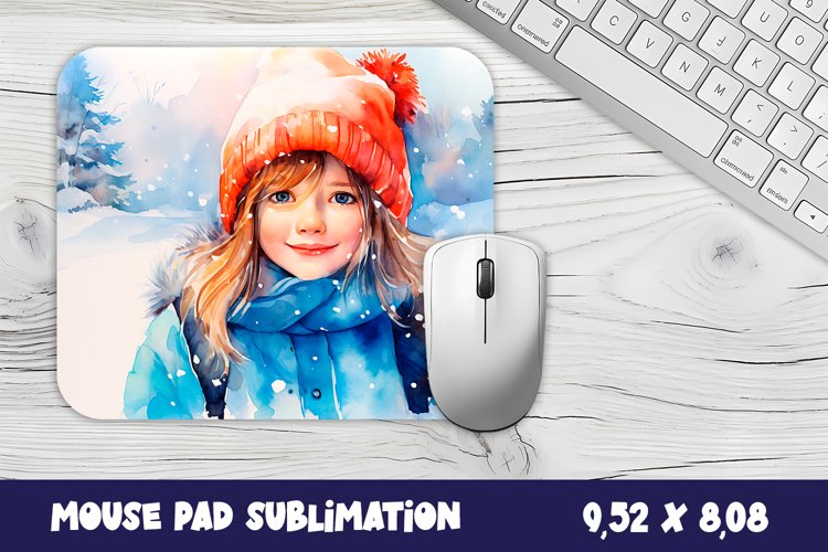 Girl in the winter forest mouse pad winter/village sublimati example image 1