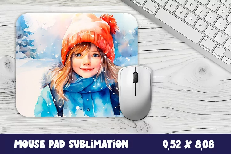 Girl in the winter forest mouse pad winter/village sublimati