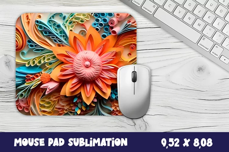 3d Paper flowers Mouse Pad Sublimation. 3D Flowers Mouse Pad