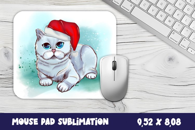 Animal mouse pad sublimation design | Mousepad santa cat