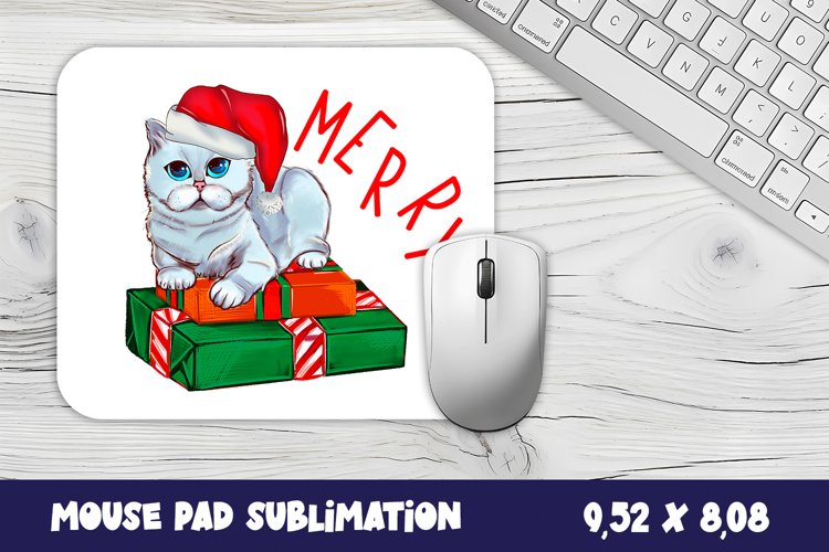 Animal mouse pad sublimation design | Mousepad santa cat