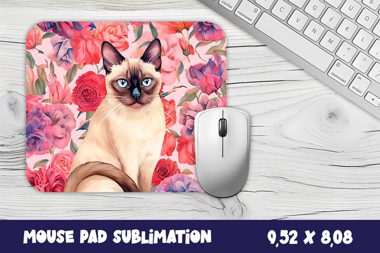 Animal Mouse Pad Sublimation Design | Siamese cat mouse pad example image 1