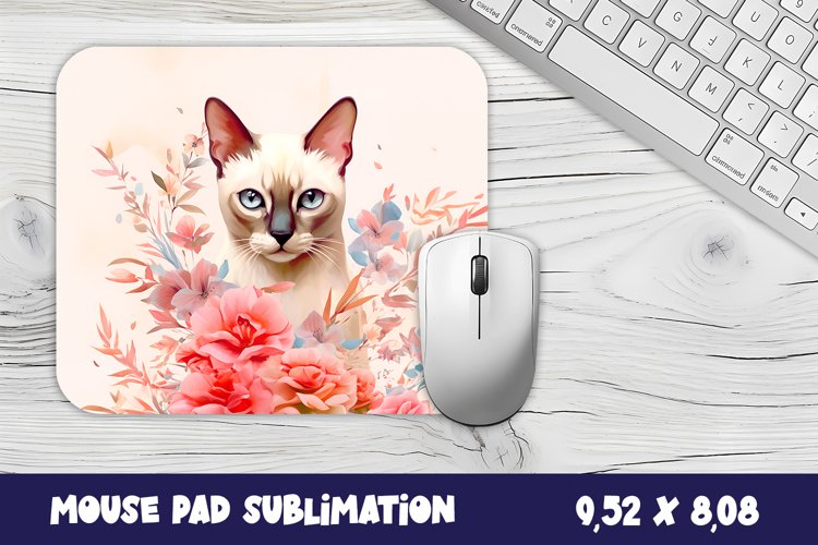 Animal Mouse Pad Sublimation Design | Siamese cat mouse pad example image 1