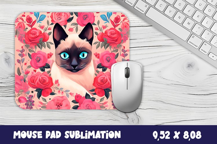 Animal Mouse Pad Sublimation Design | Siamese cat mouse pad example image 1